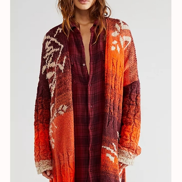 Free People Flury Cardigan Wool Blend Longline Open Front Cider Combo XS/S NWT - Picture 12 of 12